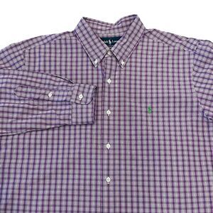 Ralph Lauren Plaid Shirt Designer Classic Preppy Office Button Down Mens XL